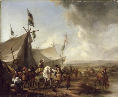 Voor de Markttent door Pieter Wouwermans or Wouwerman